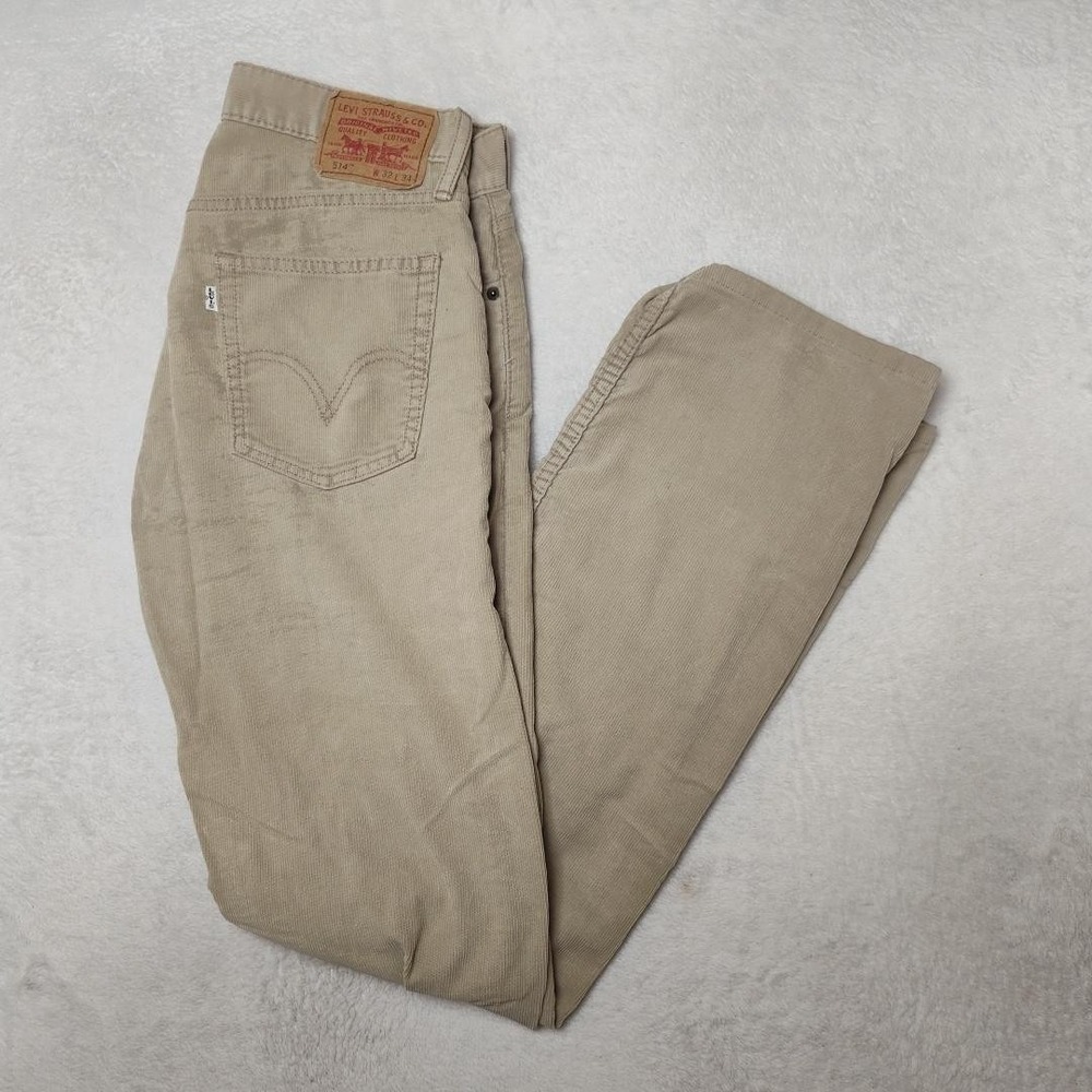 Levis 514 Jeans Mens 32x34 Beige Y2K Slim Straight Corduroy Cotton Polyester